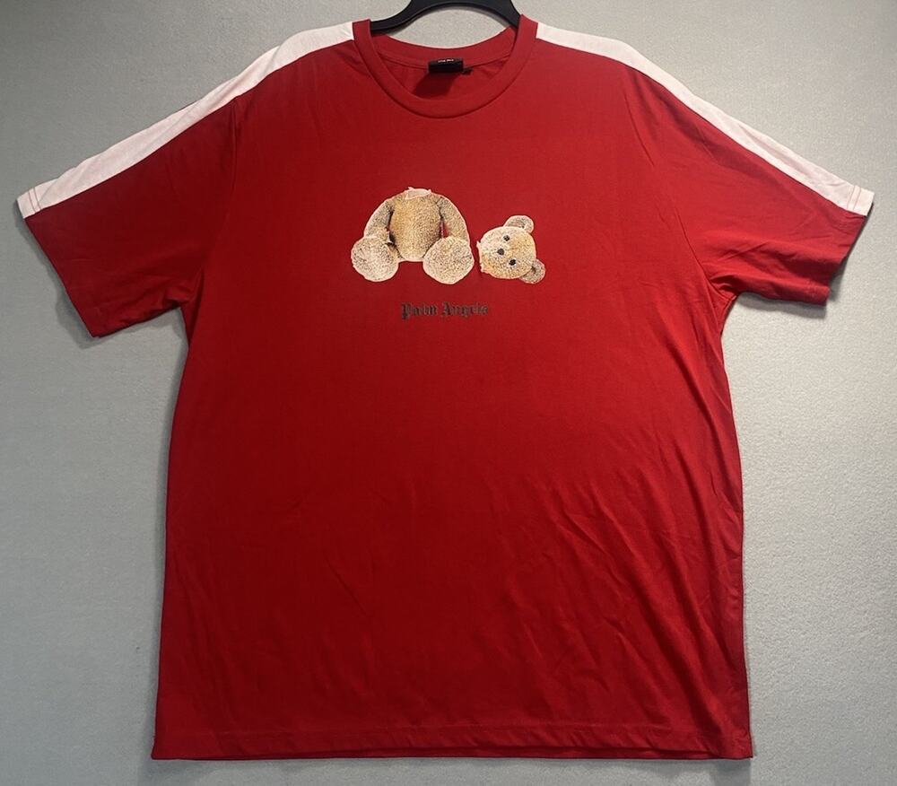 Palm Angels Red Bear Graphic Cotton Knit T-Shirt Logo XXL